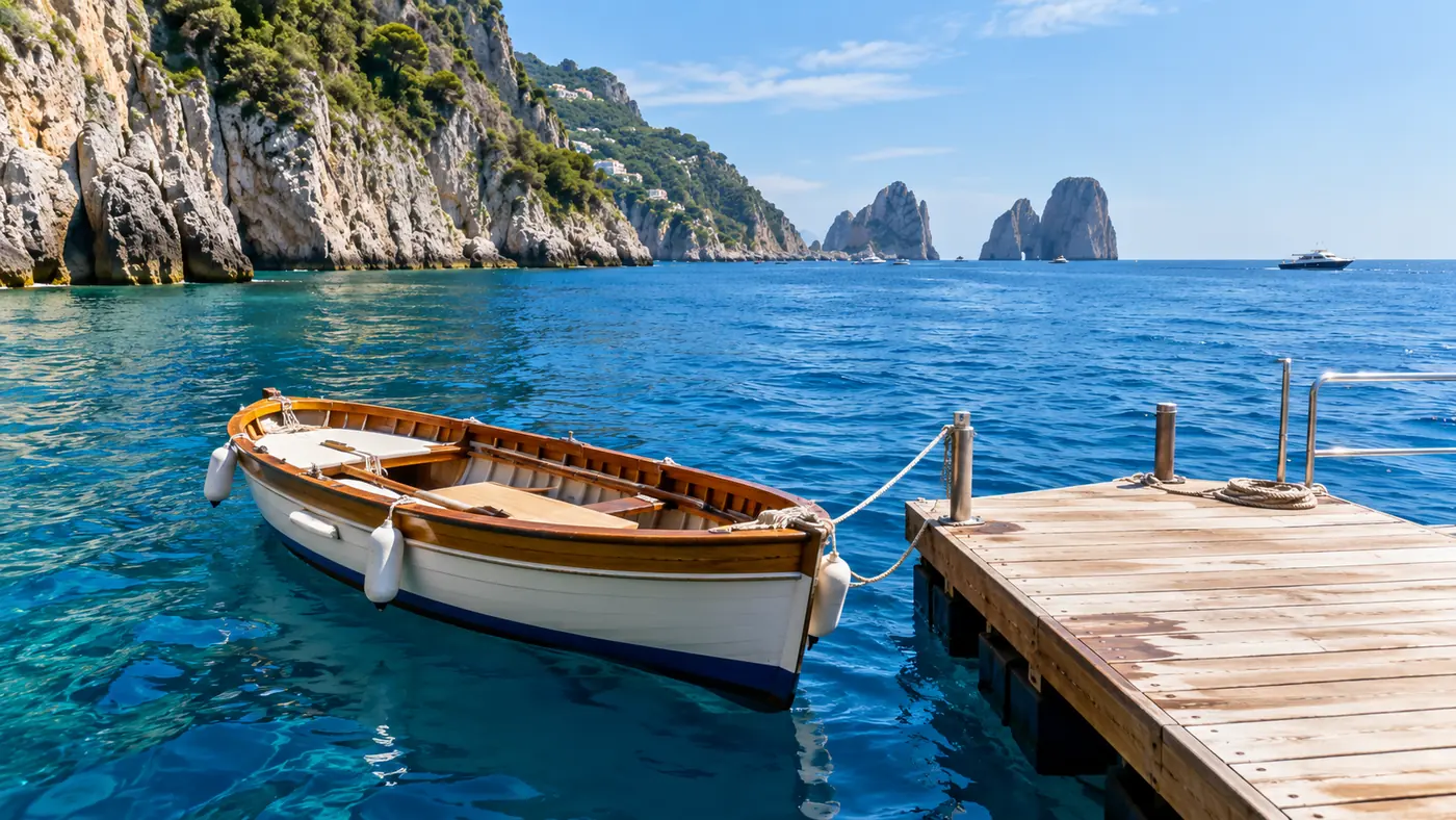 Die Ruderboot-Anlegestelle der Blauen Grotte, wo der Fahrpreis bezahlt wird