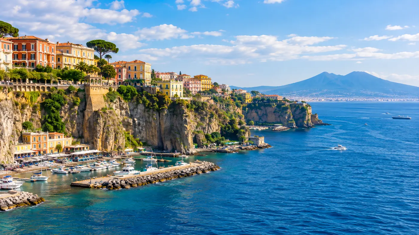 A tour boat leaving Sorrento for Capri